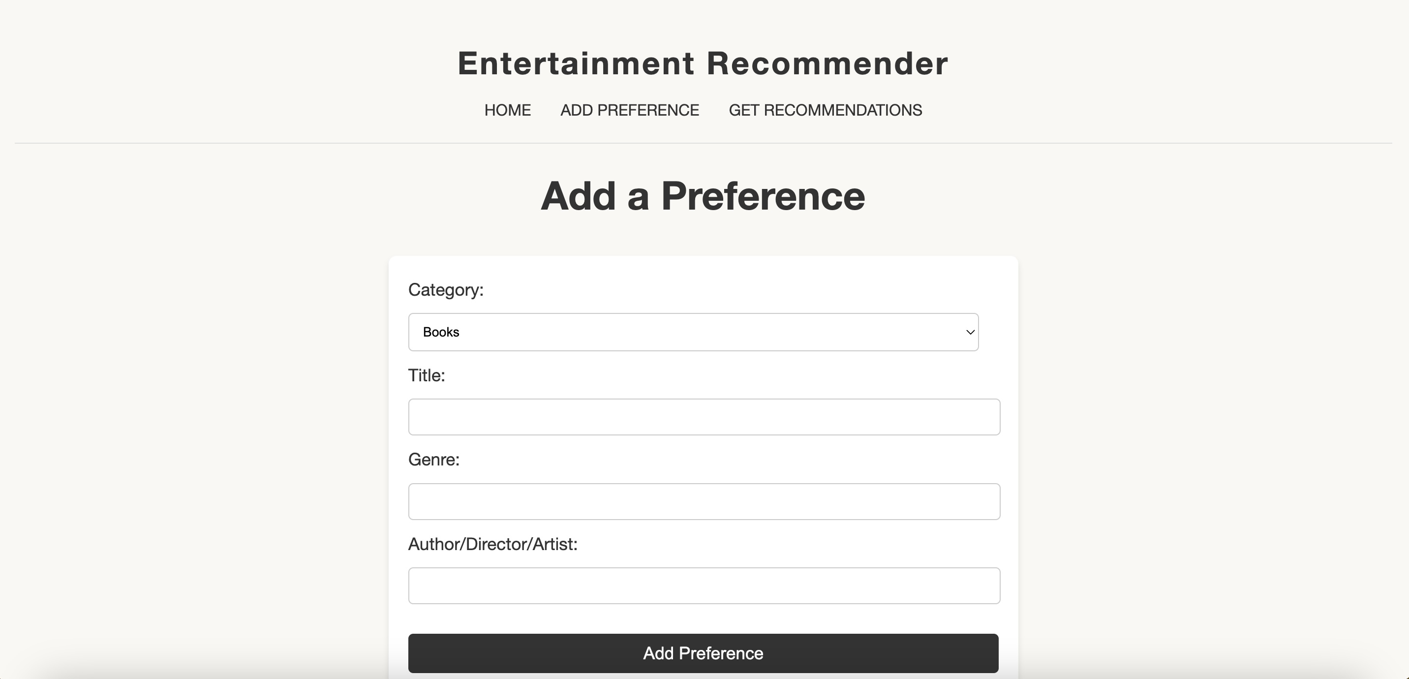 Entertainment Recommender Screenshot